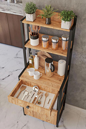 Çekmeceli 2 Kapaklı Çok Amaçlı Dolap Mutfak Bangosu Mikrodalga Fırın Mini Fırın Dolabı Kahve Köşesi