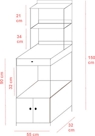 Beyaz Çekmeceli 2 Kapaklı Çok Amaçlı Dolap Mutfak Bangosu Mikrodalga Fırın Mini Fırın Dolabı Kahve Köşesi