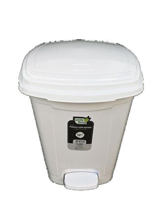 Polytime Plastik Beyaz Pedallı Basmalı Çöp Kutusu Kovası - 22 Litre-30x30x42 Cm. - Beyaz - İç Kovalı