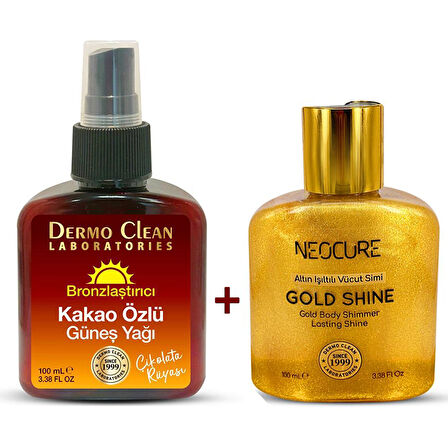 DERMO CLEAN KAKAO ÖZLÜ BRONZLAŞTIRICI GÜNEŞ YAĞI 100 ML + NEOCURE GOLD VÜCUT SİMİ 100 ML