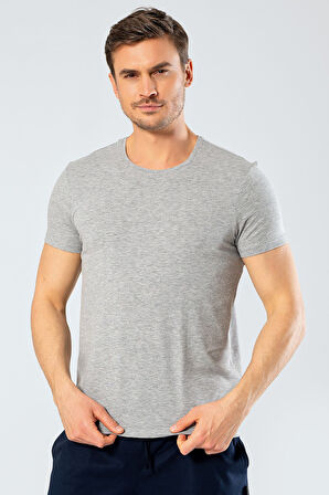 Cacharel Erkek Bisiklet Yaka Likralı T-shirt 1331/Gri