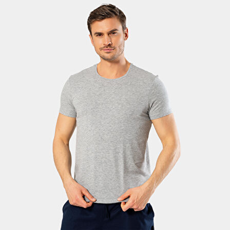 Cacharel Erkek Bisiklet Yaka Likralı T-shirt 1331/Gri