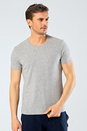 Cacharel Erkek Bisiklet Yaka Likralı T-shirt 1331/Gri