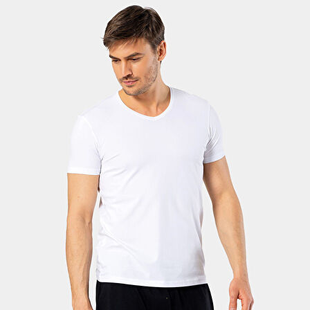 Cacharel Erkek V Yaka Likralı T-shirt 1332/Beyaz
