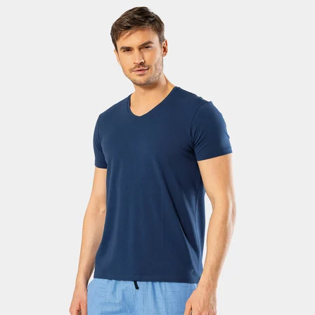 Cacharel Erkek V Yaka Likralı T-shirt 1332/İndigo