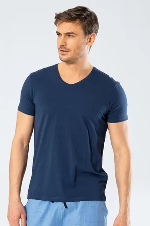 Cacharel Erkek V Yaka Likralı T-shirt 1332/İndigo