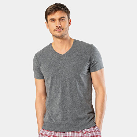 Cacharel Erkek V Yaka Likralı T-shirt 1332/Antrasit