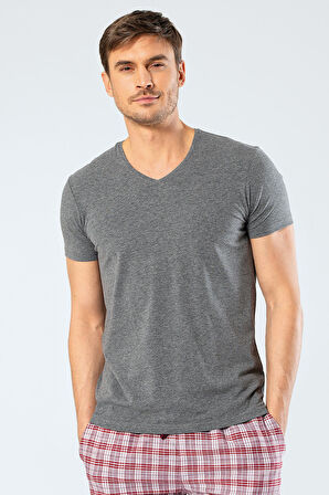 Cacharel Erkek V Yaka Likralı T-shirt 1332/Antrasit