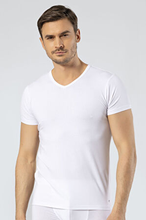 Cacharel Erkek V Yaka T-shirt 1402/Beyaz