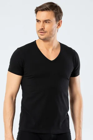 Cacharel Erkek Derin V Yaka Likralı T-shirt 1306/Siyah