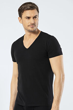 Cacharel Erkek Derin V Yaka Likralı T-shirt 1306/Siyah