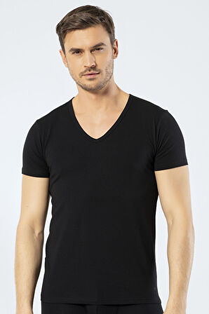 Cacharel Erkek Derin V Yaka Likralı T-shirt 1306/Siyah