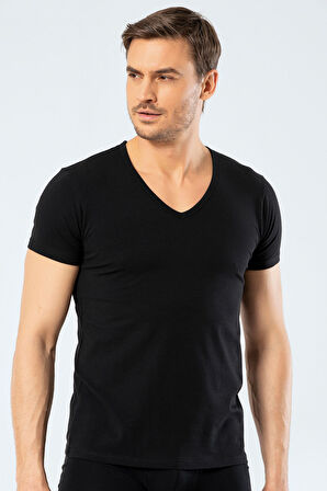Cacharel Erkek Derin V Yaka Likralı T-shirt 1306/Siyah