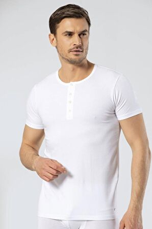 Cacharel Erkek Bisiklet Yaka Düğmeli BeyazT-shirt