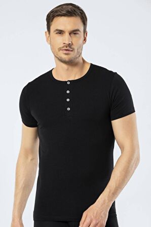 Cacharel Erkek Bisiklet Yaka Düğmeli T-shirt  Siyah