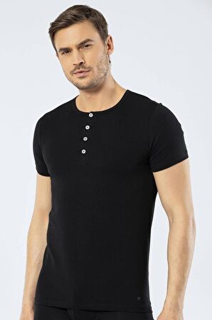 Cacharel Erkek Bisiklet Yaka Düğmeli T-shirt  Siyah