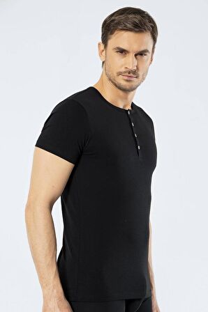 Cacharel Erkek Bisiklet Yaka Düğmeli T-shirt  Siyah