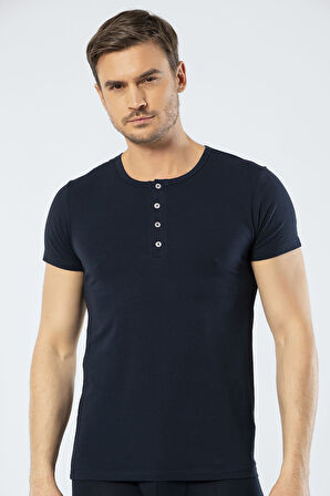 Cacharel Erkek Bisiklet Yaka Düğmeli T-shirt 1308/Lacivert