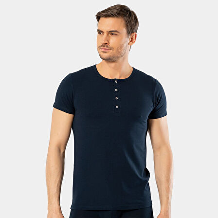 Cacharel Erkek Bisiklet Yaka Düğmeli T-shirt 1308/Lacivert