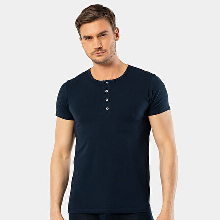 Cacharel Erkek Bisiklet Yaka Düğmeli T-shirt 1308/Lacivert