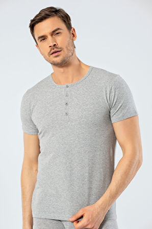 Cacharel Erkek Bisiklet Yaka Düğmeli T-shirt 1308/Gri