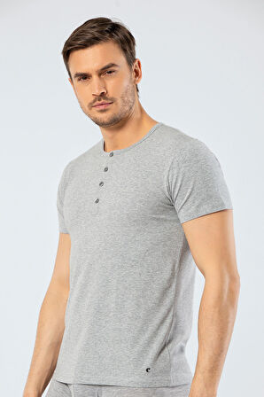 Cacharel Erkek Bisiklet Yaka Düğmeli T-shirt 1308/Gri