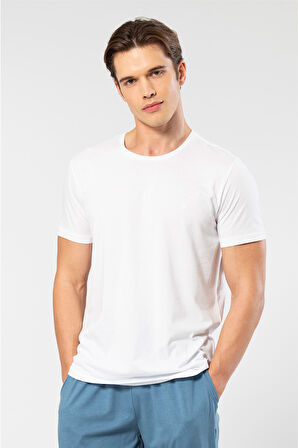 Cacharel Erkek Bisiklet Yaka T-Shirt (Slim Fit) 2169/Beyaz