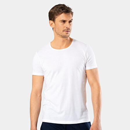 Cacharel Erkek Bisiklet Yaka T-Shirt (Slim Fit) 2169/Beyaz