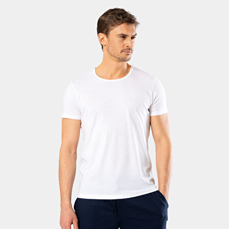 Cacharel Erkek Bisiklet Yaka T-Shirt (Slim Fit) 2169/Beyaz