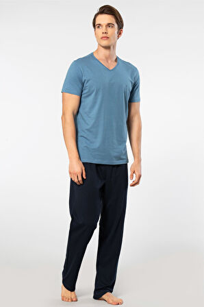 Cacharel Erkek 2192/İndigo Kısa Kollu Modal Pijama Takımı