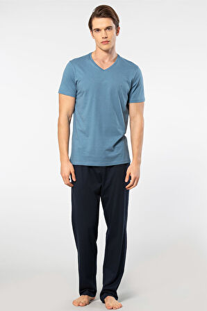 Cacharel Erkek 2192/İndigo Kısa Kollu Modal Pijama Takımı