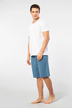 Cacharel Erkek 2193/Beyaz Kısa Kollu Modal Bermuda Takım