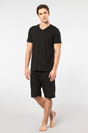 Cacharel Erkek 2193/Siyah Kısa Kollu Modal Bermuda Takım