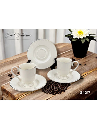 Gönül GNL 4017 Gümüş Kenarlı Beyaz Porselen Kahve Seti 6'lı