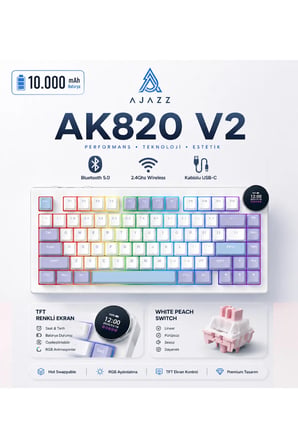 Ak820 V2 Ekranlı, Kablosuz Mekanik Oyun Klavyesi-10.000 Mah Batarya