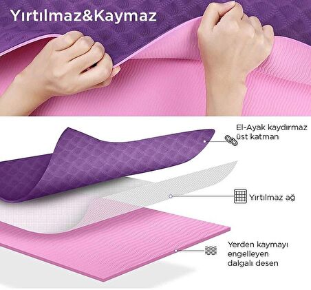 Gymo Hizalamalı 6mm TPE Yoga Matı Pilates Minderi Turkuaz