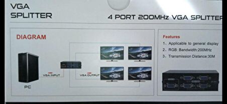 4 Port Vga Çoklayıcı Splitter 200mhz KABLO ADAPTÖRÜ DAHİL