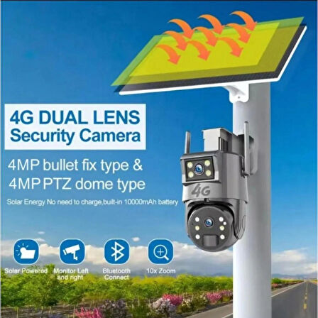 YS-09 WİFİ GÜNEŞ PANELLİ 8MP HD Dahili Pil PTZ Kamera Çift Lens Güvenlik Kamerası