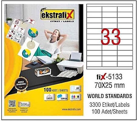 Ekstrafix Laser Etiket 70x25  Laser-copy-ınkjet Fix-5133