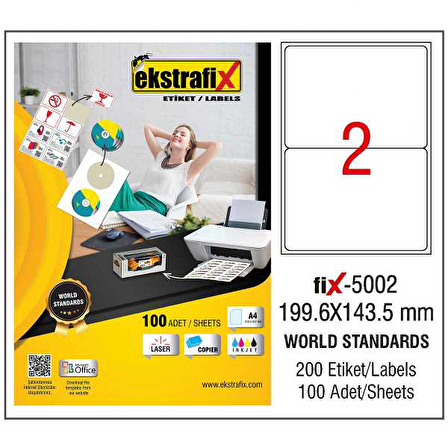 Ekstrafix Laser Etiket 100 YP 199.6x143.5 Laser-Copy-Inkjet Fİx-5002