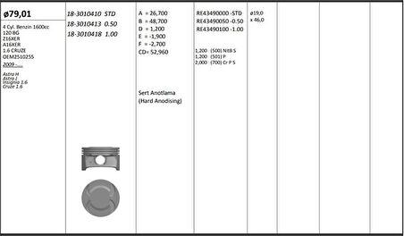 Opel Motor Piston+segmanı ( Riken )  79,01+1,00mm Cap Astra H Astra J İnsignia 1.6 Cruze 1.6 Z16xer-A16xe - Kingpiston 18-3010418