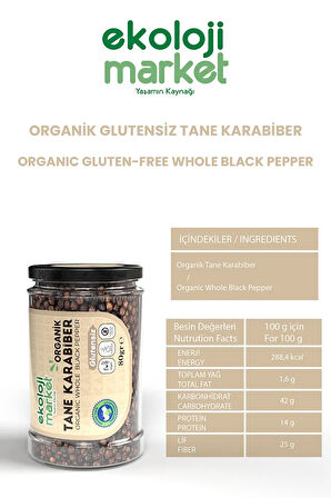 Organik Glutensiz Tane Karabiber 80 gr / Organic Gluten-free Whole Black Pepper 80 gr