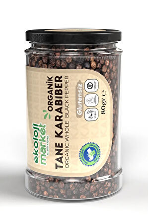 Organik Glutensiz Tane Karabiber 80 gr / Organic Gluten-free Whole Black Pepper 80 gr