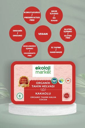 Organik Glutensiz Kakaolu Tahin Helvası 200 Gr / Organic Gluten-Free Cocoa Tahini Halva 200 Gr