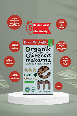 Organik Glutensiz Makarna Kırmızı Mercimekli Külah  200 Gr