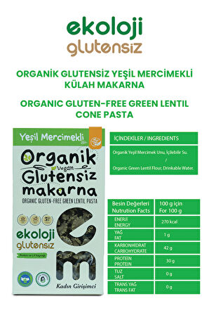 Organik Glutensiz Makarna Yeşil Mercimekli Külah  200 Gr