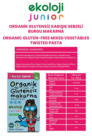 Organik Glutensiz Makarna Sebzeli Burgu  200 Gr