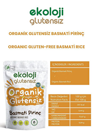 Organik Glutensiz Basmati Pirinç 500 Gr  Organic Gluten Free Basmati Rice 500 Gr