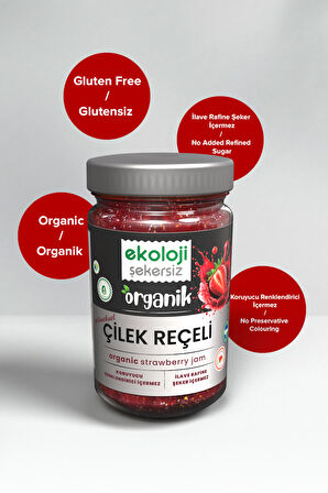 Organik Şekersiz Çilek Reçeli 380 gr