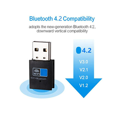 Plentiful USB Wifi+Bluetooth Adaptör, Bluetooth 4.2 150MBPS Wifi Dongle Ağ Kartı, Wifi ve Bluetooth Alıcı Verici 
